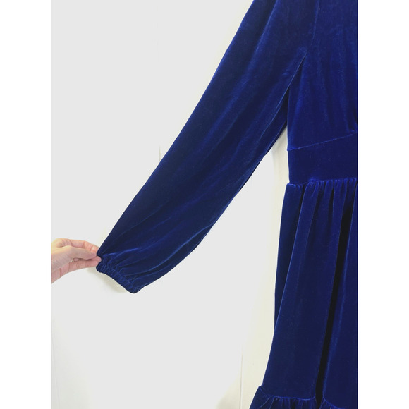 Halara Everyday Deep V-Neck Long Sleeve Velvet Mini Chill Dress Size M Blue New - Picture 8 of 10